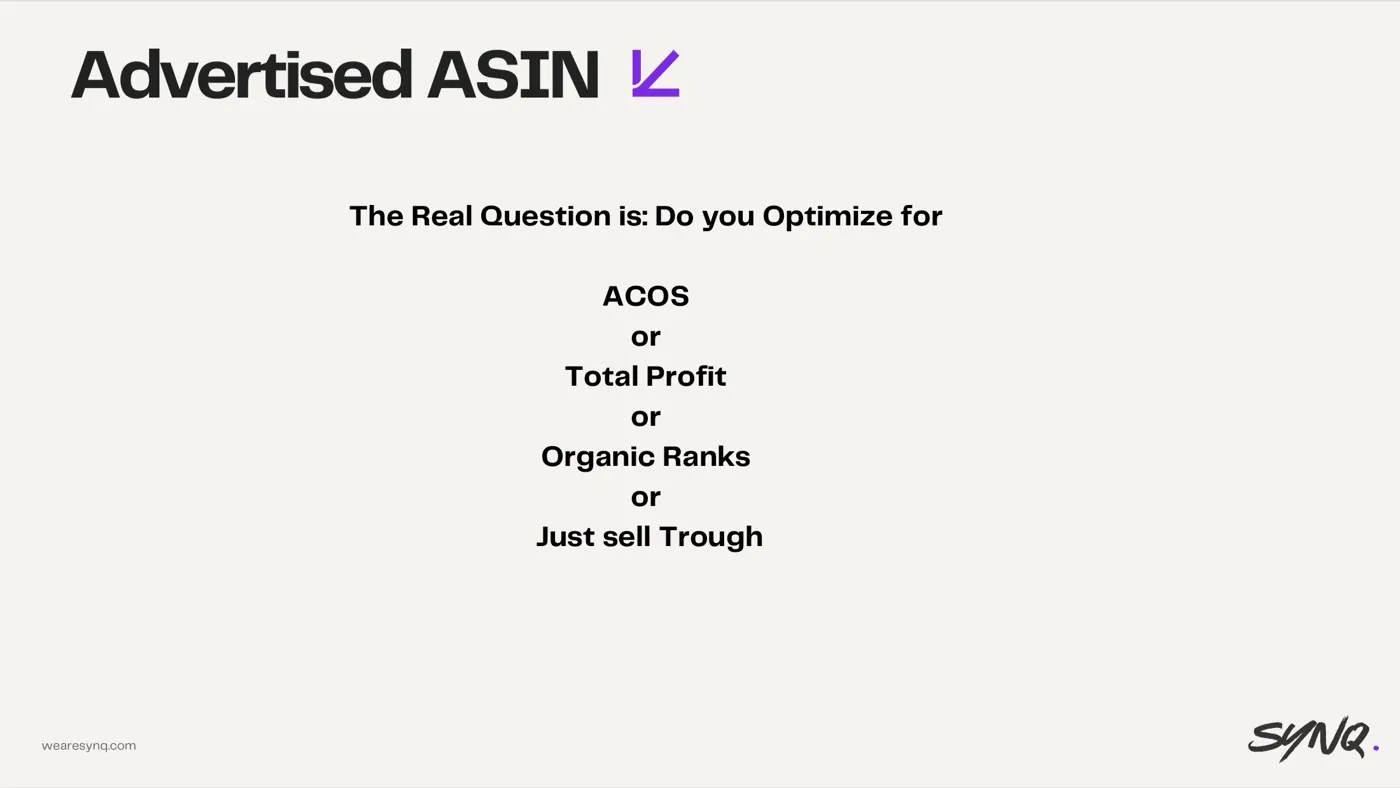 Advertising the wrong child ASIN — slide from the SYNQ Amazon ads keynote