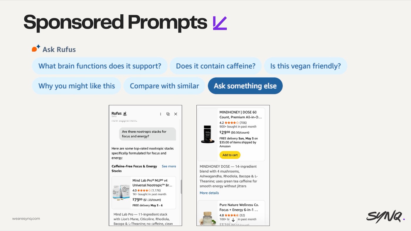 Mismanaging Sponsored Prompts — slide from the SYNQ Amazon ads keynote