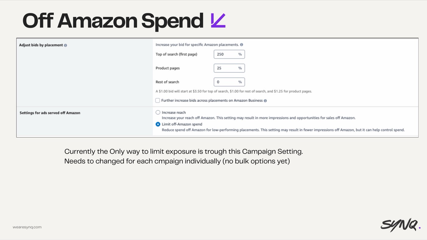 Leaking budget off Amazon — slide from the SYNQ Amazon ads keynote
